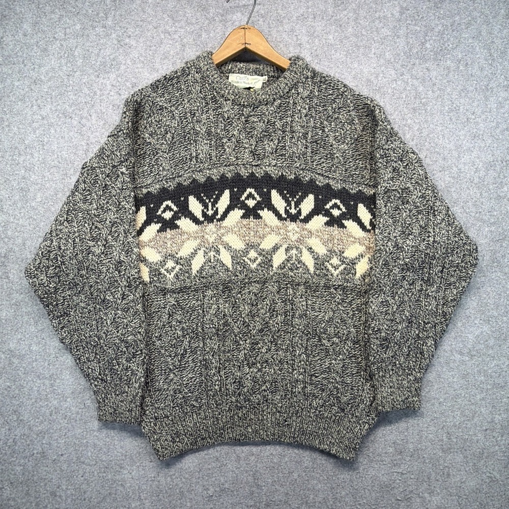 Quills Woollen Market Sweater Mens XL Beige Aran Wool Fail Isle